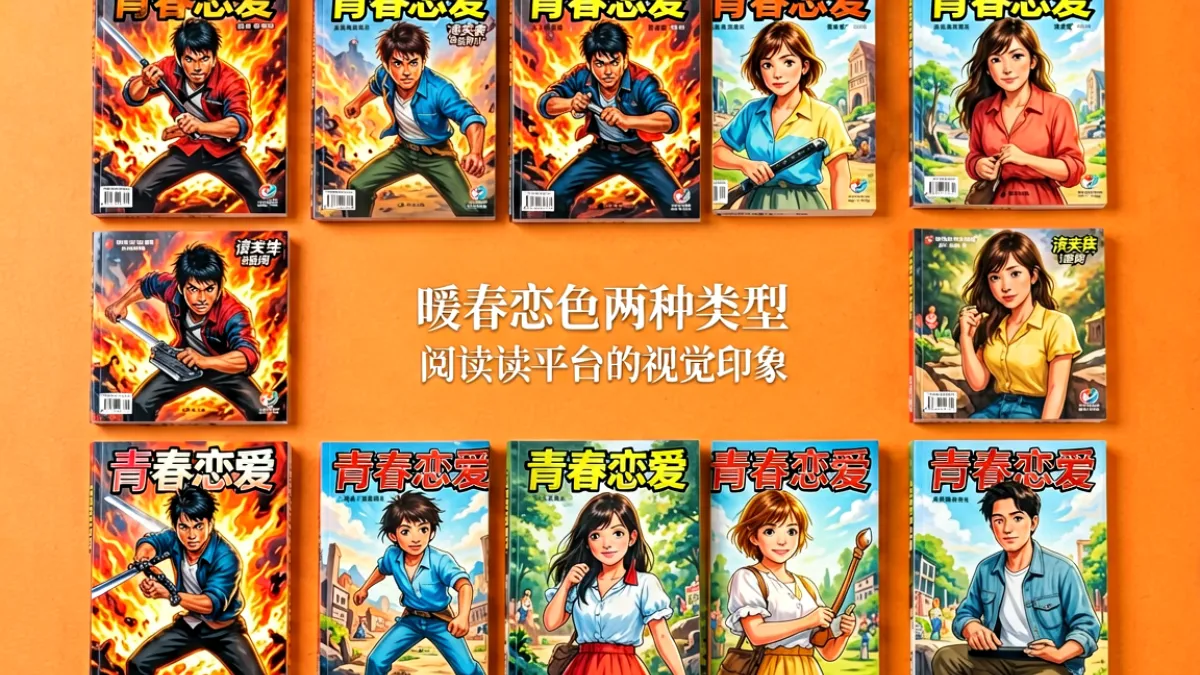 暖橙色主题背景上展示多本热门漫画封面整齐排列，封面风格涵盖热血战斗与青春恋爱两种类型，画面中央有简洁的导航标题文字，整体色调统一，传递专业漫画阅读平台的视觉印象